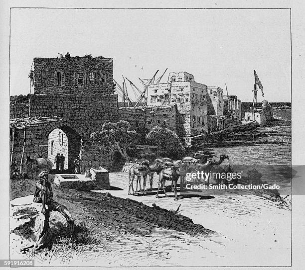 Depiction of the Gate of Tyre, the city is believed to have been founded by the Phoenicians as early as 2750 BCE, Lebanon, 1882. From the New York...