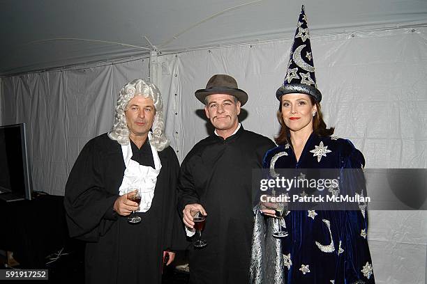 Alec Baldwin, Jim Simpson and Sigourney Weaver attend Halloween Ball for the Central Park Conservancy at Rumsey Field on October 26, 2005 in New York...