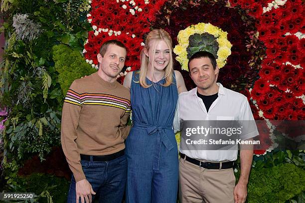 Chris Peters, Elle Fanning and Shane Gabier attend Just One Eye x Creatures of the Wind Collaboration Dinner at Just One Eye on August 18, 2016 in...