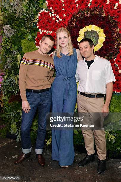 Chris Peters, Elle Fanning and Shane Gabier attend Just One Eye x Creatures of the Wind Collaboration Dinner at Just One Eye on August 18, 2016 in...