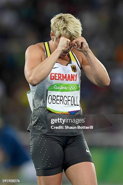 Christina Obergfoll of Germany competes during the Women's Javelin Throw Final on Day 13 of the Rio 2016 Olympic Games at the Olympic Stadium on...