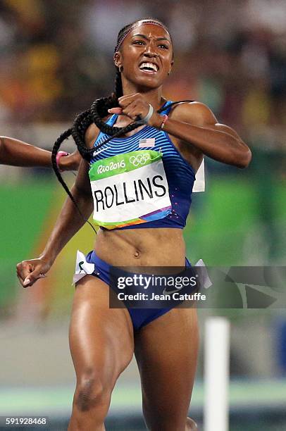 Brianna Rollins of USA competes in the Women's 100m Hurdles final on day 12 of the Rio 2016 Olympic Games at Olympic Stadium on August 17, 2016 in...