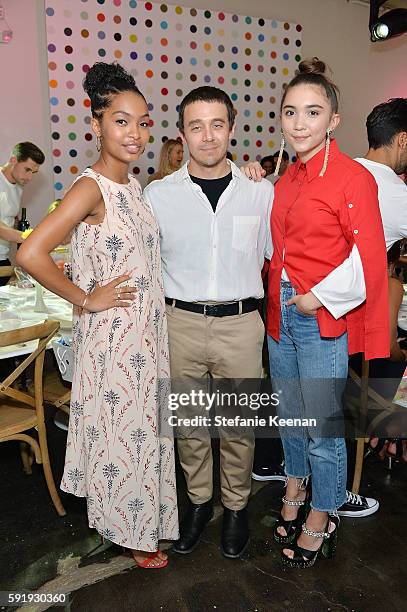 Yara Shahidi, Shane Gabier and Rowan Blanchard attend Just One Eye x Creatures of the Wind Collaboration Dinner at Just One Eye on August 18, 2016 in...