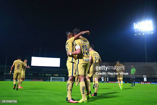 Eduardo Herrera of Pumas celebrates after scoring the first goal of his team during the match between Pumas UNAM and Honduras Progreso as part of the...