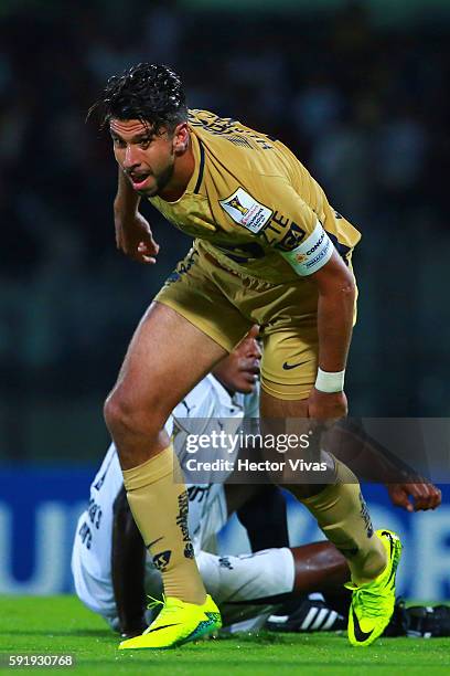 Eduardo Herrera of Pumas celebrates after scoring the first goal of his team during the match between Pumas UNAM and Honduras Progreso as part of the...