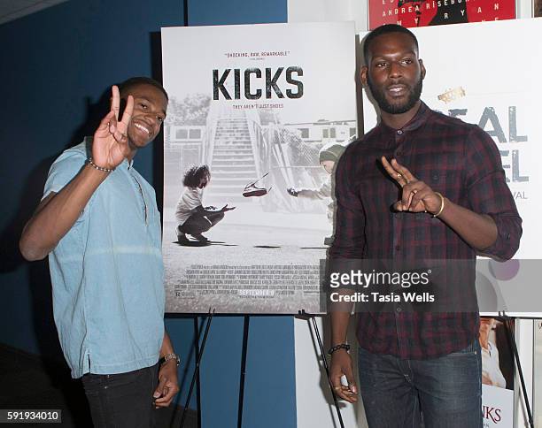 Actor Kofi Siriboe and Christopher Meyer attend screening of Focus World's "Kicks" at Los Angeles Film School on August 18, 2016 in Los Angeles,...
