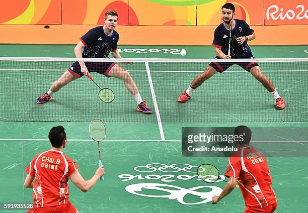 Ellis Marcus and Langridge Chris of Britain compete against Chai Biao and Hong Wei of China in the Mens Doubles Bronze Medal Match on Day 13 of the...