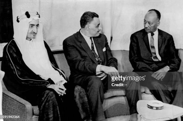 Picture released on September 1, 1969 of King Faisal of Saudi Arabia , Gamal Abdel Nasser president of Egypt, and Muhammad Ahmad Mahgoub, Prime...