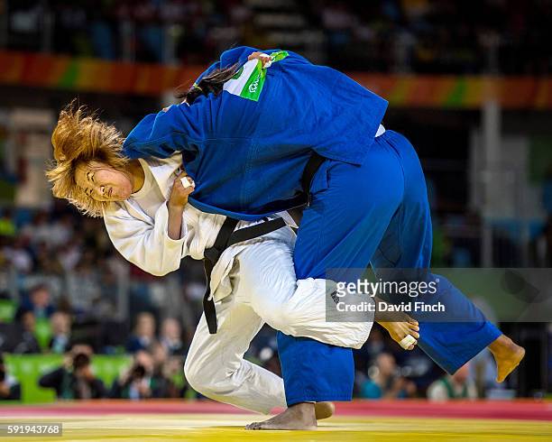 Min-Jeong Kim of South Korea defeated Maria Suelen Altheman of Brazil winning their o78kg contest by a yuko during day 7 of the 2016 Rio Olympic Judo...