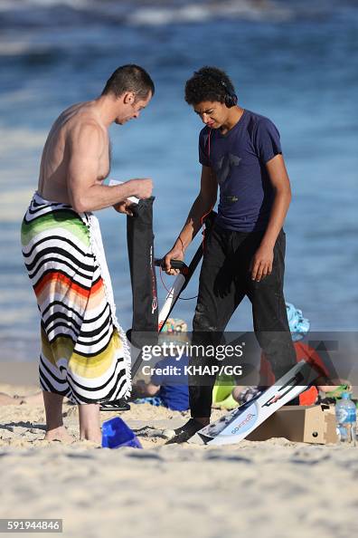 Computer File Getty Images Hugh Jackman is seen at the beach with son Oscar Jackman and... News ...