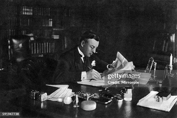 Joseph Chamberlain at his desk at the Colonial Office Circa 1903