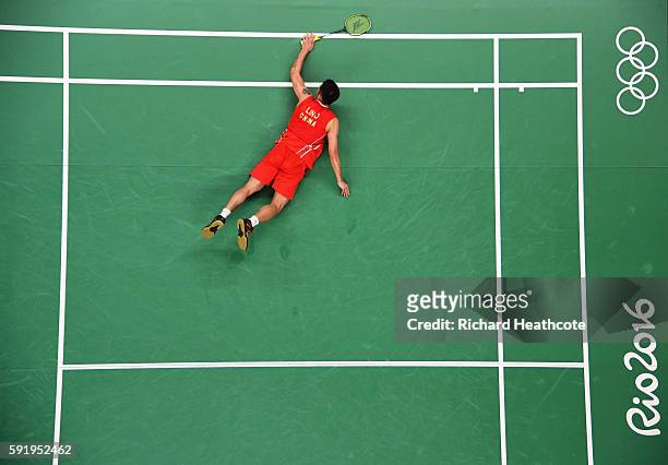 Dan Lin of China is defeated during the Men's Singles Badminton Semi-final against Chong Wei Lee of Malaysia on Day 14 of the Rio 2016 Olympic Games...