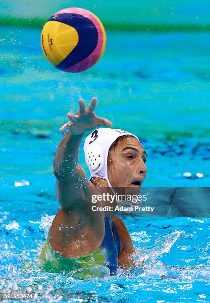 Marina Zablith of Brazil l in action during the Women's Water Polo 7th - 8th Classification match between Brazil and China on Day 14 of the Rio 2016...