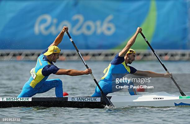 Dmytro Ianchuk and Taras Mischuk of the Ukraine compete in the Men's Canoe Double 1000m on Day 14 of the Rio 2016 Olympic Games at the Lagoa Stadium...