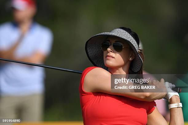 Russia's Maria Verchenova competes in the Women's individual stroke play at the Olympic Golf course during the Rio 2016 Olympic Games in Rio de...