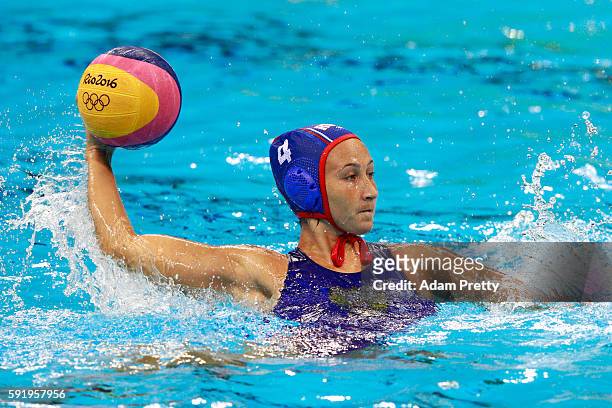 Elvina Karimova of Russia in action during the Women's Water Polo Bronze Medal match between Hungary and Russia on Day 14 of the Rio 2016 Olympic...