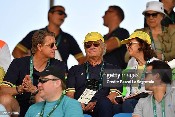 Olympic Committee President of Sweden Hans Vestberg, King Karl Gustaf of Sweden and Queen Silvia of Sweden attend the Equestrian Jumping individual...