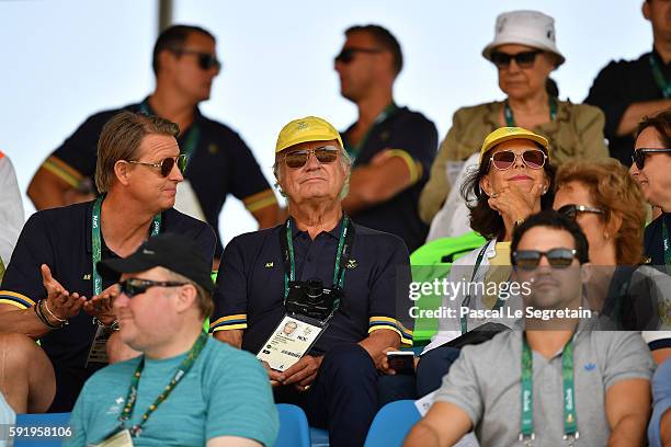 Olympic Committee President of Sweden Hans Vestberg, King Karl Gustaf of Sweden and Queen Silvia of Sweden attend the Equestrian Jumping individual...