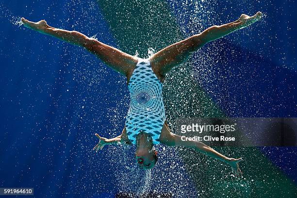 Team Ukraine competes in the Synchronised Swimming Teams Free Routine on Day 14 of the Rio 2016 Olympic Games at the Maria Lenk Aquatics Centre on...