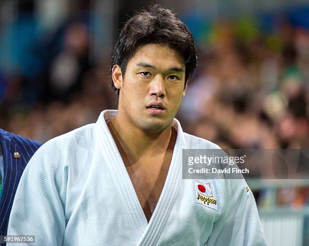 Ryunosuke Haga of Japan leaves the mat after defeating Jevgenijs Borodavko of Latvia on his way to the u100kg final during day 6 of the 2016 Rio...