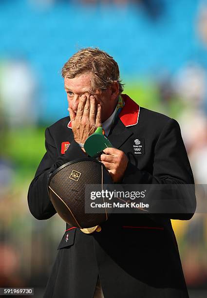 Gold medalist, Nick Skelton of Great Britain riding Big Star celerates after the Equestrian Jumping Individual Final Round on Day 14 of the Rio 2016...