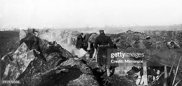 Belgian troops in the trenches on the Yser prior to the Second Battle of Ypres. 1st February 1915 Western Front: Second Battle of Ypres begins. First...