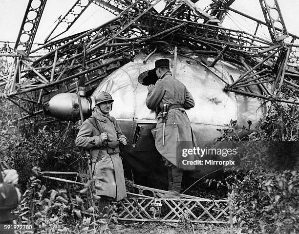 French soldiers at the scene of the crash of the British airship R101 in the French village of Beauvais October 1930 P004019