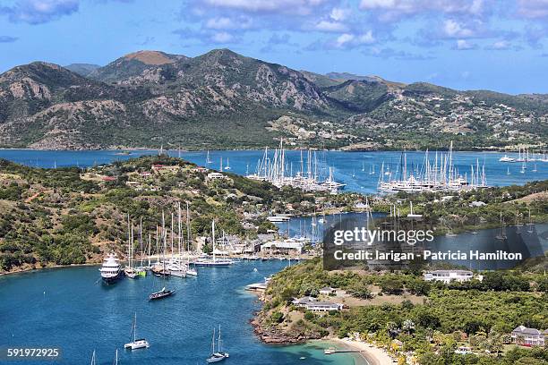 nelson's dockyard, from shirley heights, antigua - nelsons dockyard stock pictures, royalty-free photos & images