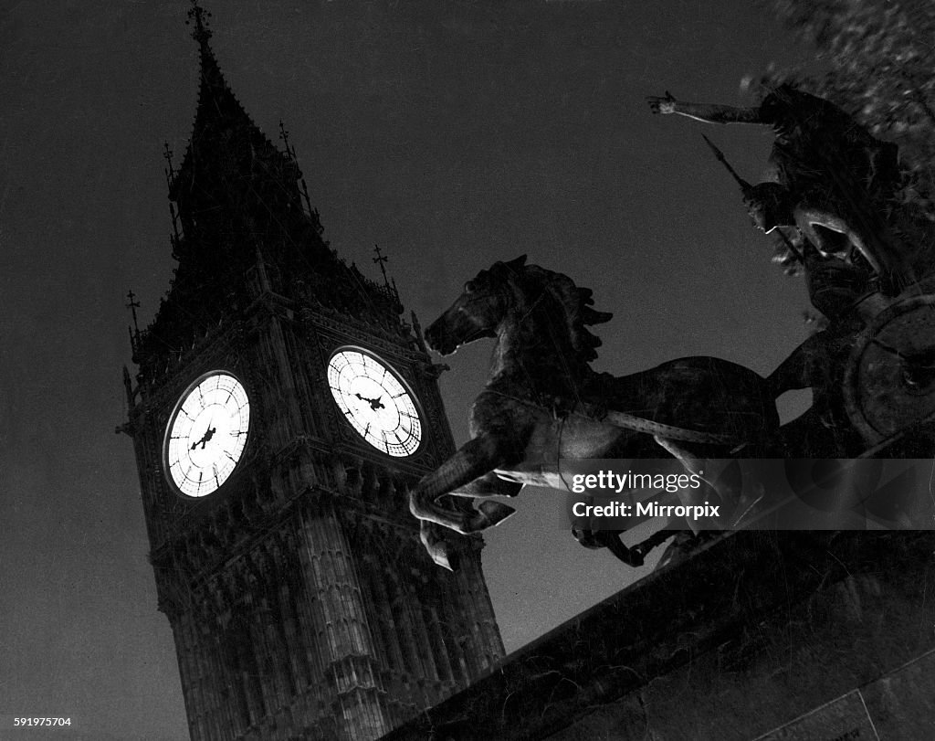 The statue of Boudicca (Boadicea) Queen of the Iceni, driving a chariot by Thomas Thornycroft and positioned at the end