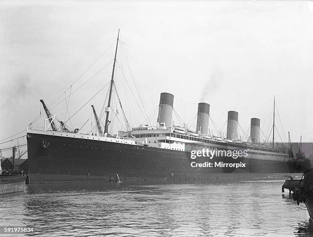 White Star Line liner RMS Olympic, sistership of the ill fated Titanic seen here in Southampton docks for her yearly refit Circa November 1932