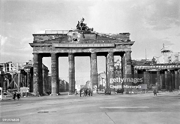 Scenes showing rubble and destruction at the Brandenburg Gate in the German city of Berlin as the British Army occupied the city at the end of the...