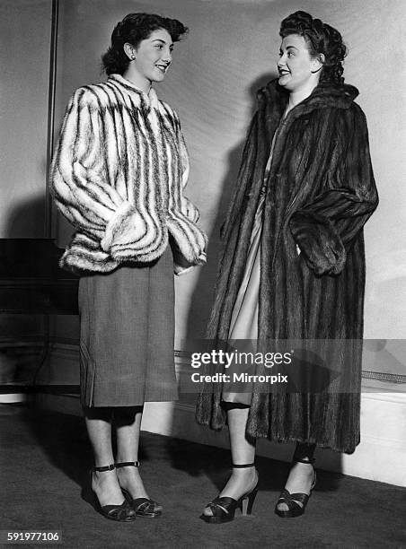 Jane Farrell in a labrador mink coat with full ripple back, deep turn down cuffs and sailor collar. Marjorie Roberts in Koh-i-Noor mink coat February...