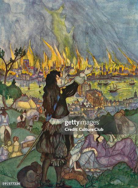 The Great Fire of London - illustration by Kitty Shannon, 1926. 2 - 5 September 1666.