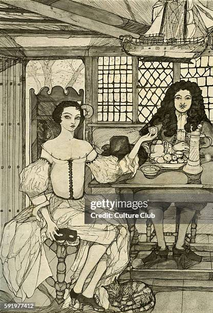 Catherine of Braganza wife of Chaarles II giving a tea party at Somerset House Waller wrote: 'Venus her myrtle, Phoebus has his bays; Tea both...