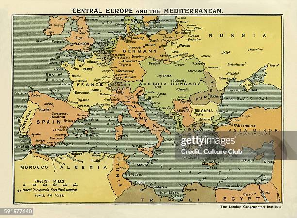 WWIl Map of Central Europe and the Mediterranean 1914 at the time of the Battle of the Marne