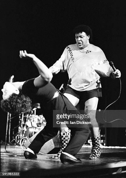 Chubby Checker performing on stage at Hammersmith Odeon, London 08 November 1989.