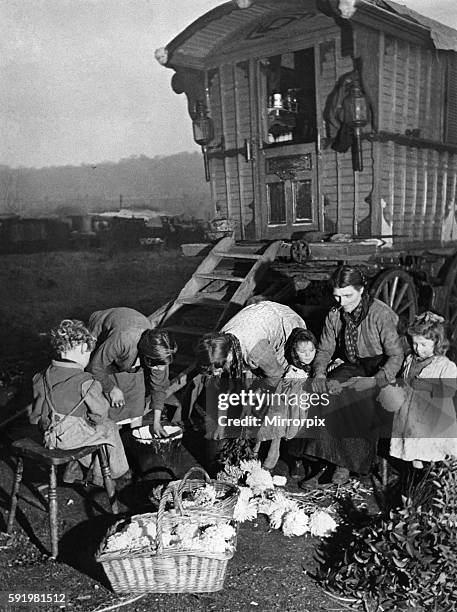 Ur picture shows the Smith gipsy family outside their caravan at Abbey Wood. December 1941 P007195