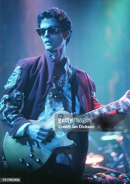 Mark Hart of Crowded House performing on stage at Wembley Arena, London 24 June 1992.