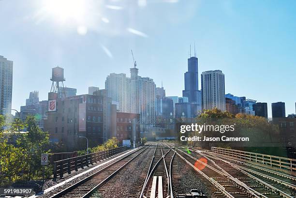 metra view of chicago - metra train stock pictures, royalty-free photos & images