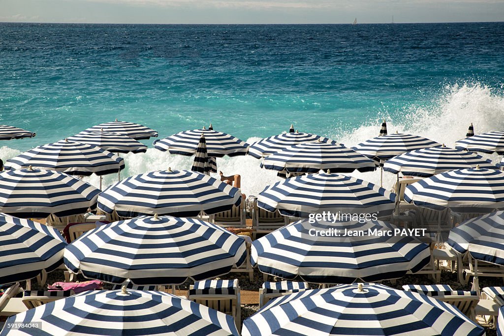 Umbrellas on the beach in Nice