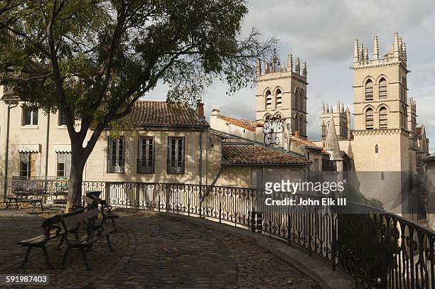 saint pierre cathedral from place de la canourgue - montpellier stock pictures, royalty-free photos & images