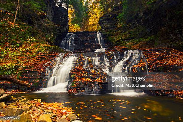 waterfall in autumn - moravia stock pictures, royalty-free photos & images