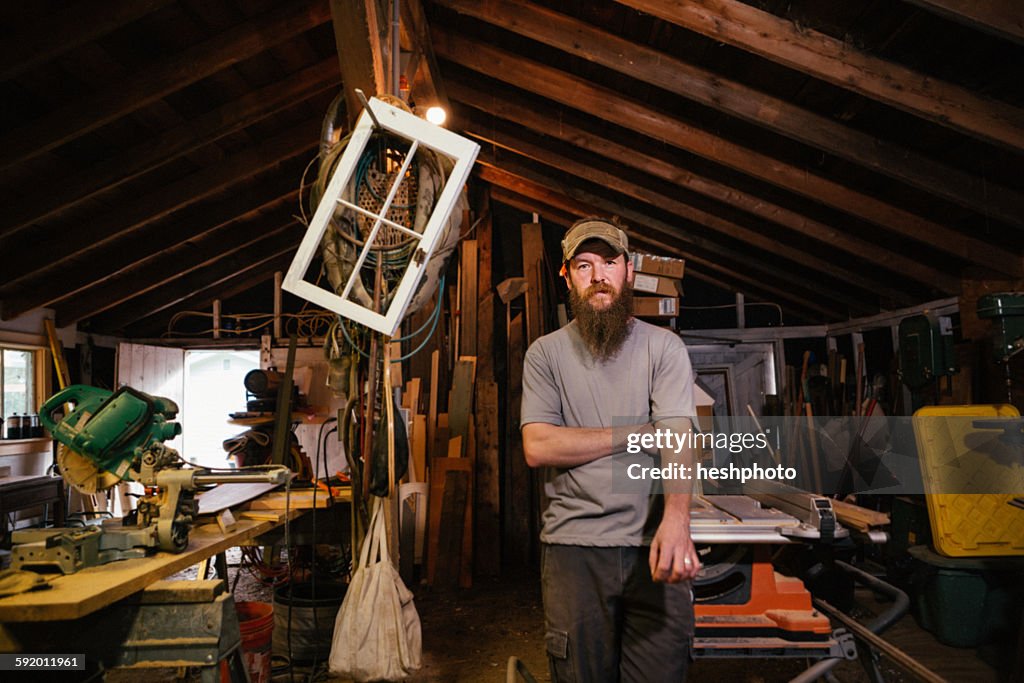Portrait of wood artist in workshop