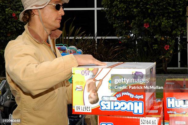 Matthew McConaughey attends Patricia Arquette and Barbara K. Join Relief Spark's efforts to help families affected by Hurricane Katrina at Van Nuys...