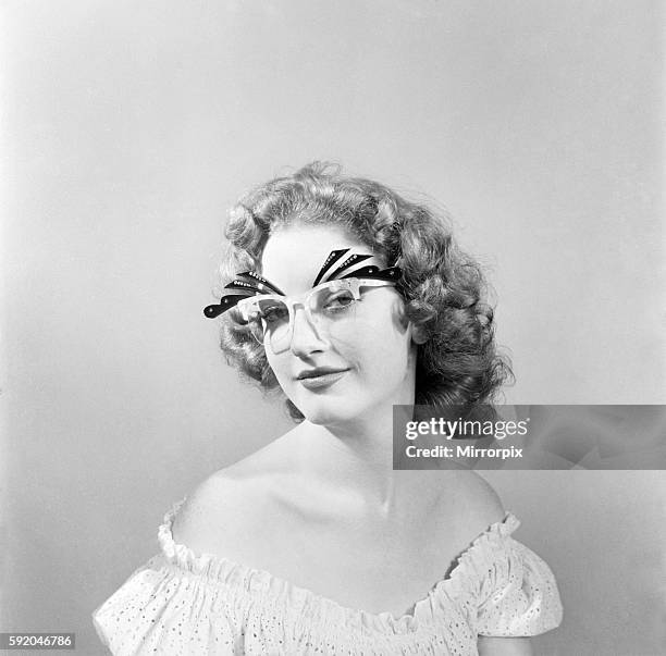 Yrs old actress Shirley Lorimer displaying the spectacles. May 1953 D2541