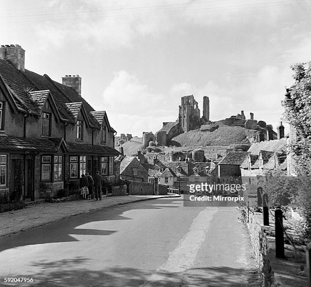 Corfe Castle village, Dorset. Circa 1952.