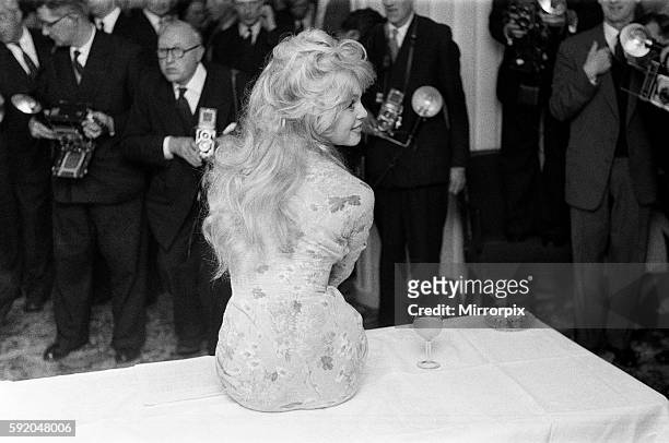 French film actress Brigitte Bardot in England to make a new film "Babette Goes to War". April 1959