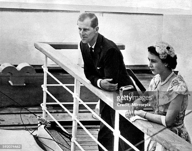 Queen Elizabeth II and her husband Prince Philip, Duke of Edinburgh, on the bridge of the liner Gothic as it arrves at the Miraflores Locks in the...