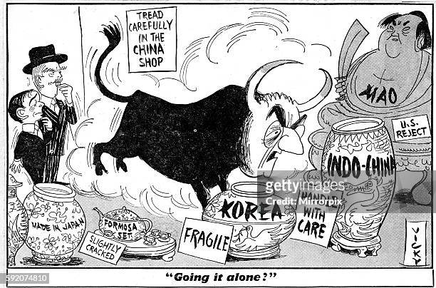 Going it alone, Vicky cartoon 12th April 1954 John Forster Dulles... News  Photo - Getty Images