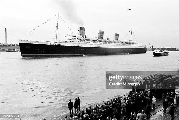 The Cunard White Star liner Queen Mary sails for the last time. People lined the quay side to see her off. 31st October 1967.